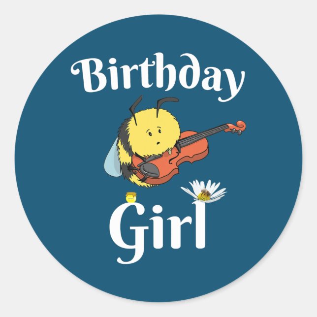 Pegatina Redonda Chica de cumpleaños Cute Music Violin Beekeeper (Anverso)