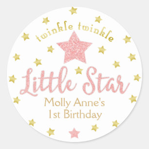 Pegatina Redonda Chica de cumpleaños Estrella Pequeña Purpurina Oro