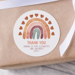 Pegatina Redonda Chica de cumpleaños Modern Boho Rainbow Gracias