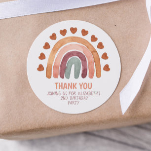 Pegatina Redonda Chica de cumpleaños Modern Boho Rainbow Gracias