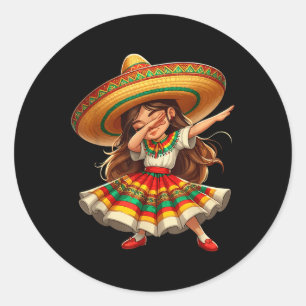 Pegatina Redonda Chica de Dabbing mexicano Sombrero Cinco de Mayo