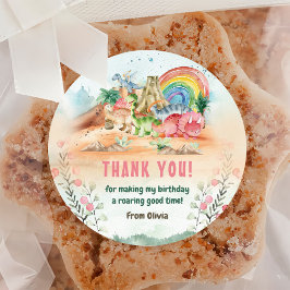 Pegatina Redonda Chica de dinosaurios Primer Fiesta de cumpleaños