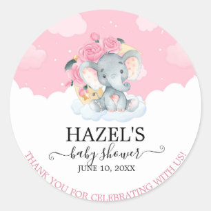 Pegatina Redonda Chica de elefante floral rosa agradecimiento por b