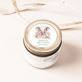 Pegatina Redonda Chica de elefante rosado lindo en Baby Shower