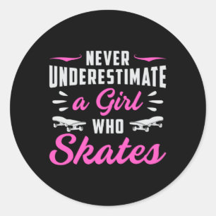 Pegatina Redonda Chica de esquí Chicas Sk8 Skateboard Gift Idea