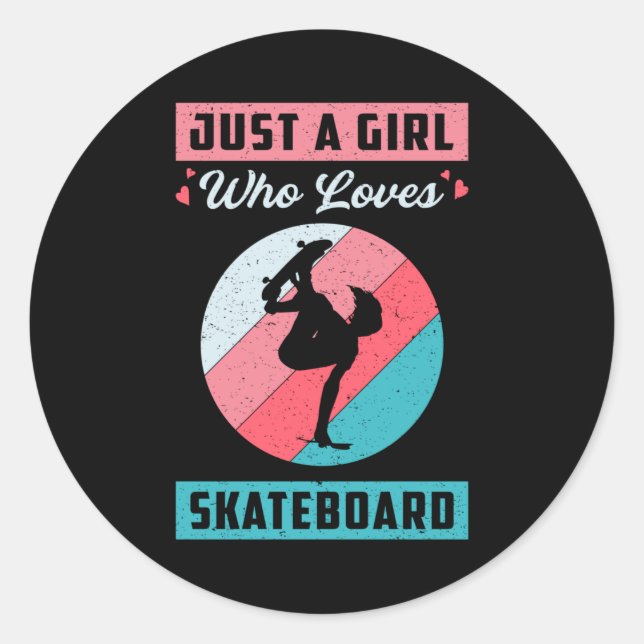Pegatina Redonda Chica de esquí Chicas Sk8 Skateboard Retro Gift Id (Anverso)