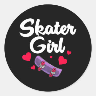 Pegatina Redonda Chica de esquí Cuate Skateboarding Mujeres amantes
