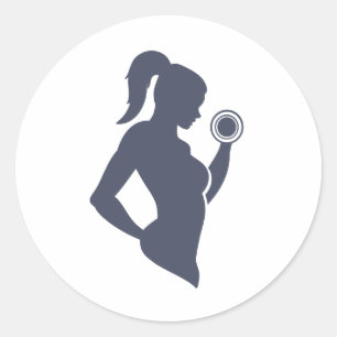 Pegatina Redonda Chica de fitness levantando timbre