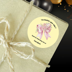 Pegatina Redonda Chica de flor rosada lindo Cumpleaños