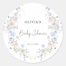 Pegatina Redonda Chica de Flor Silvestre Rosa Morada