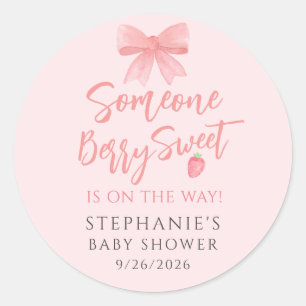 Pegatina Redonda Chica de Fresa Dulce para Baby Shower 