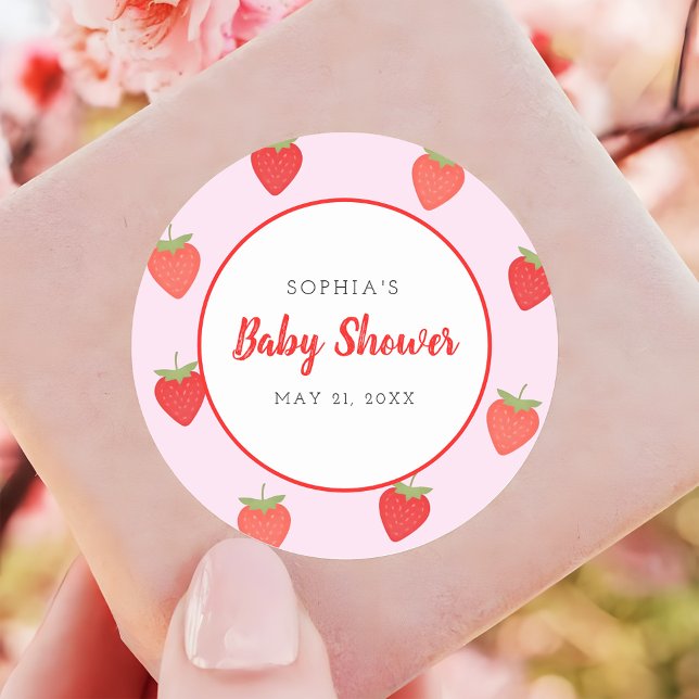 Pegatina Redonda Chica de fresa rosa dulce Baby Shower Favor (Subido por el creador)