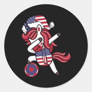Pegatina Redonda Chica de fútbol Dabbing Unicornio Navidades Gorra