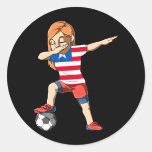 Pegatina Redonda Chica de fútbol de Liberia con Dabbing Jersey Libe