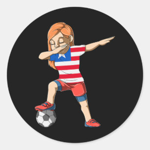 Pegatina Redonda Chica de fútbol haciendo Dabbing Jersey de Liberia