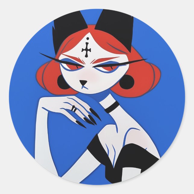 Pegatina Redonda Chica de gato (Anverso)