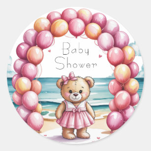 Pegatina Redonda Chica de globo de oseo Teddy en la playa Baby Show