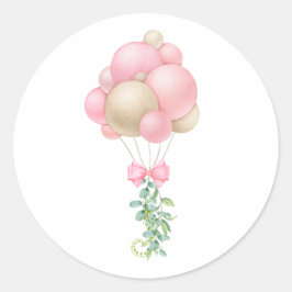 Pegatina Redonda Chica de globos rosados minimalistas Baby Shower