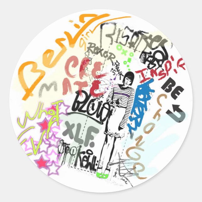Pegatina Redonda Chica de graffiti de Berlín (Anverso)