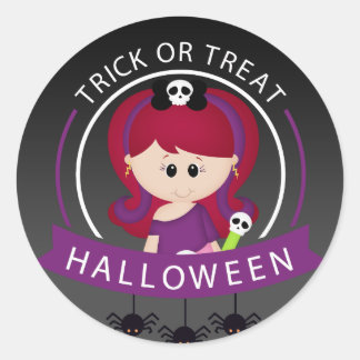 Pegatina Redonda Chica de Halloween con trucos o trucos