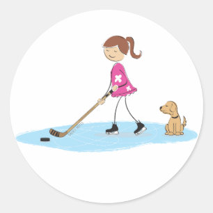 Pegatina Redonda Chica de hockey Personalizado rosado