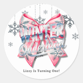 Pegatina Redonda Chica de Invierno en Tierra. Fiesta de cumpleaños