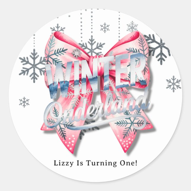 Pegatina Redonda Chica de Invierno en Tierra. Fiesta de cumpleaños (Anverso)