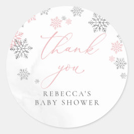 Pegatina Redonda Chica de invierno Snowflakes Baby Shower Gracias