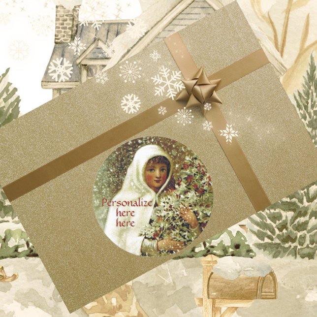 Pegatina Redonda Chica de invierno victoriano holly berry nieve ver (Subido por el creador)