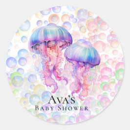 Pegatina Redonda Chica de Jellyfish and Bubbles coloridos Baby Show