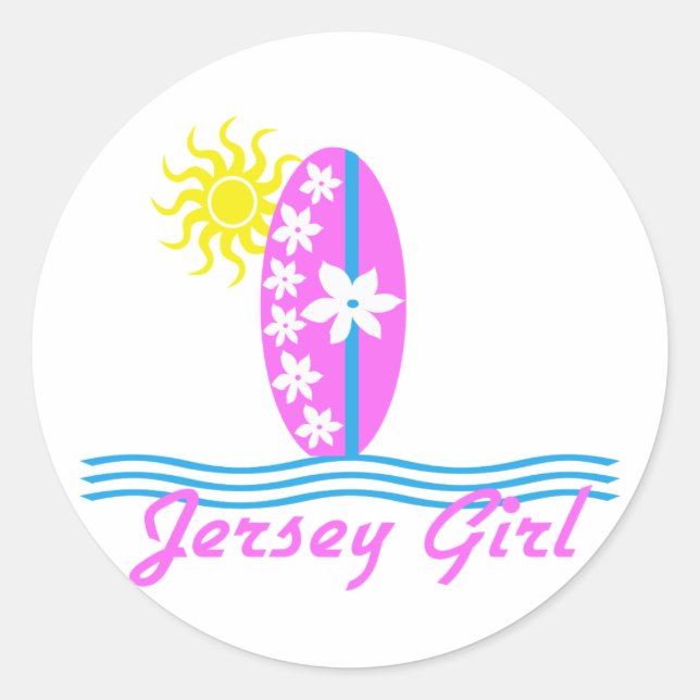 Pegatina Redonda Chica de Jersey bebé Bodysuit Pink Surfboard W/Sun (Anverso)