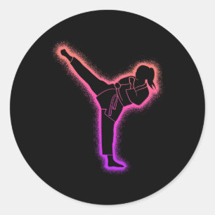 Pegatina Redonda Chica de Karate Artes Marciales Mujeres Chicas Tae