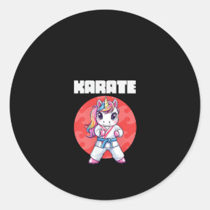 Pegatina Redonda Chica de karate de unicornio divertido de mujeres