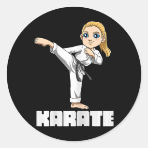 Pegatina Redonda Chica de Karate - Niño de Artes Marciales Japonesa