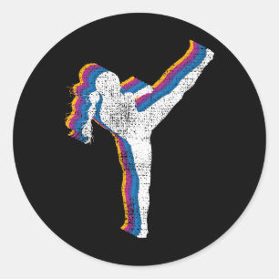 Pegatina Redonda Chica de Kickboxing Regalo Vintage de Kickboxer 