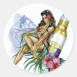 Pegatina Redonda Chica de la cerveza