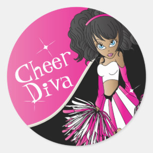 Pegatina Redonda Chica de la Diva 📣 animadora en rosa