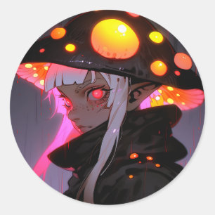 Pegatina Redonda Chica De La Fantasía Oscura Mushroom Elf Anime