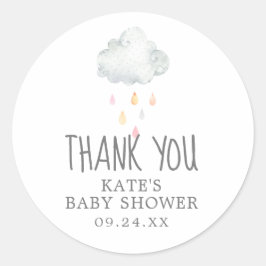 Pegatina Redonda Chica de la nube de lluvia Baby Shower Gracias Por