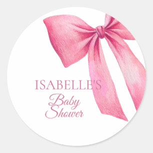 Pegatina Redonda Chica de lazo rosa Baby Shower