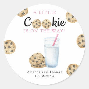 Pegatina Redonda Chica de leche y galletas Baby shower