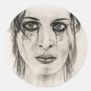 Pegatina Redonda chica de llanto - Dibujo en lápiz