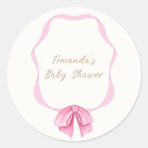 Pegatina Redonda Chica de marco de barrido rosado Baby Shower