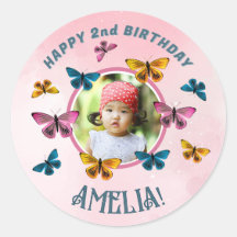 Chica de mariposa rosada Cute Fotación de cumpleañ