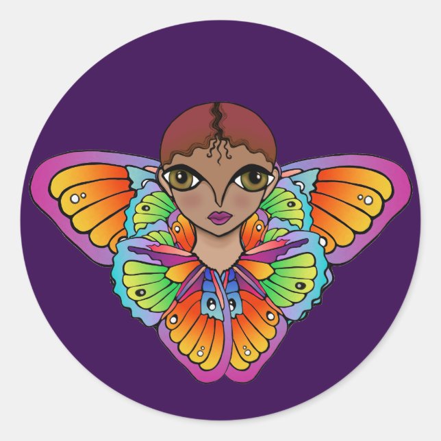 Pegatina Redonda chica de mariposa Tarjeta de agradecimiento plana (Anverso)