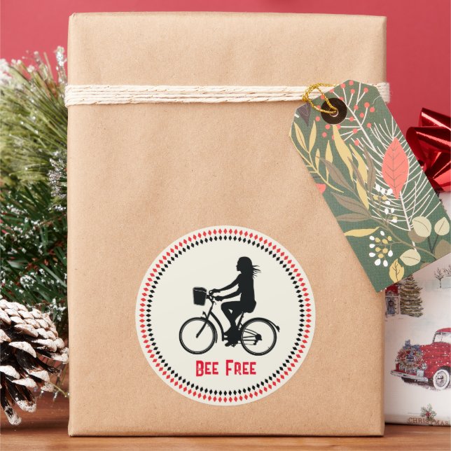 Pegatina Redonda Chica de minimalismo con bicicleta (Vacaciones)