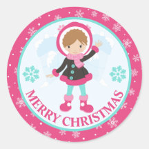 Chica de Navidad de nieve rosa y azul de invierno