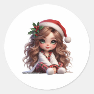 Pegatina Redonda Chica de Navidades con arte de Santa Hat