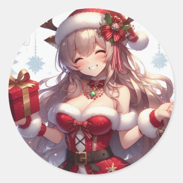 Pegatina Redonda Chica de Navidades de anime (Anverso)