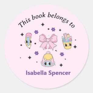 Pegatina Redonda Chica De Nombres Personalizados Cute Este Libro Pe